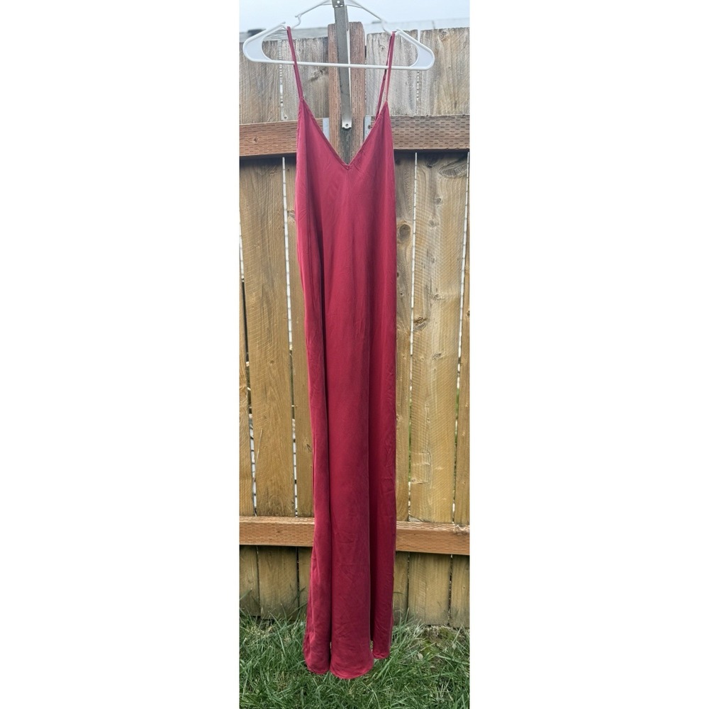 Nordstrom 100% Silk Red Slip Dress Maxi Backless Tie Size Large - Picture 2 of 7